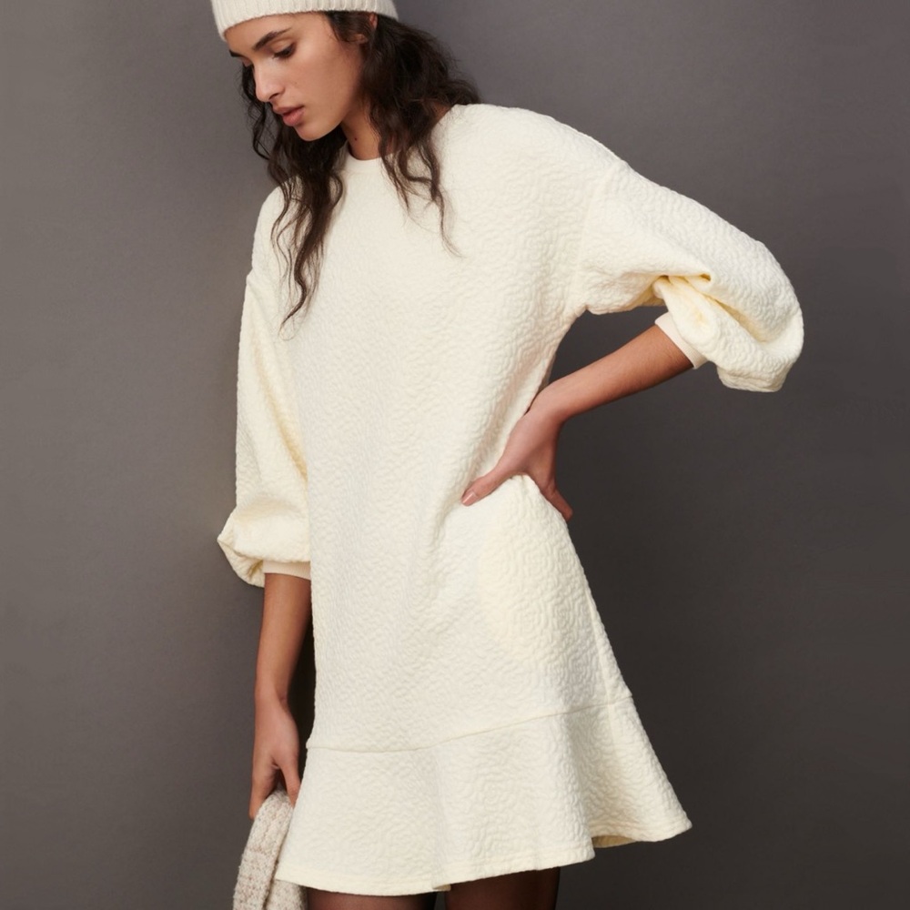 NWT Anthropologie Mare Mare Othela Textured Dress Size LP Large Petite Ivory